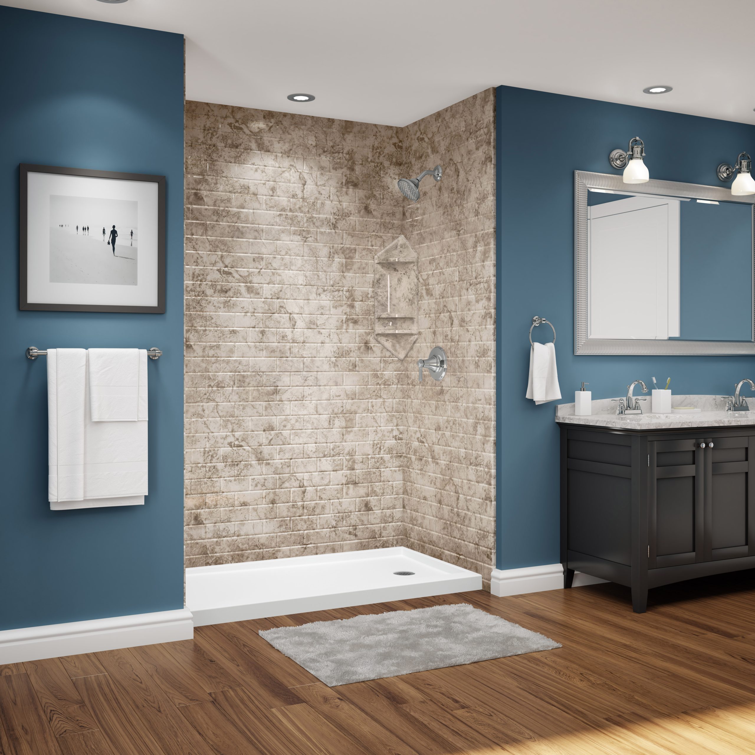 Subway RidgeStone Shower No Door Blue Room