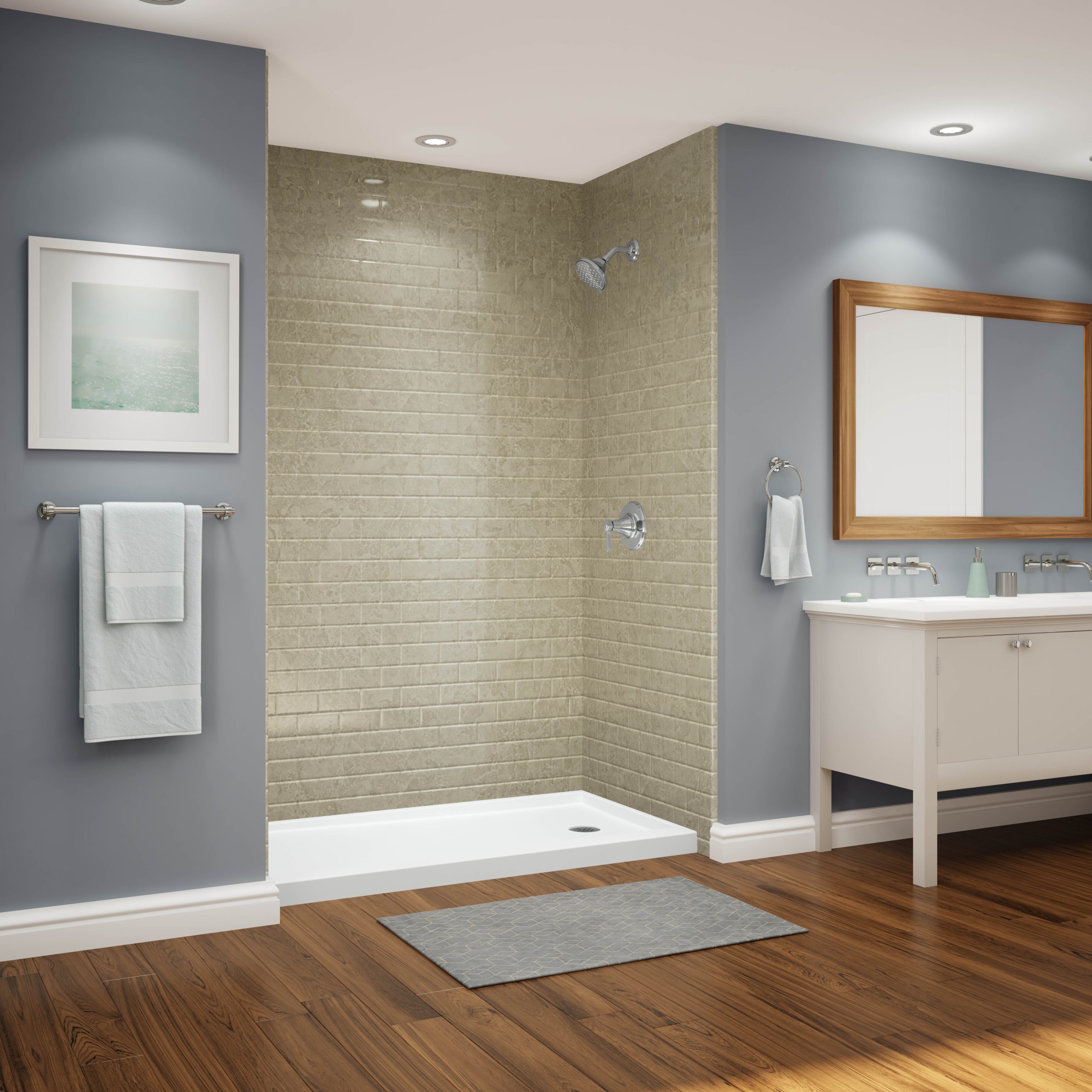 Subway Sandstone Shower No Door Grey Room